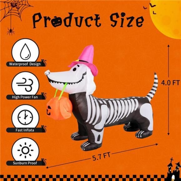 GOOSH 5.5 FT Halloween Inflatables Outdoor‎ Decorations Skeleton Puppy - Picture 2 of 7